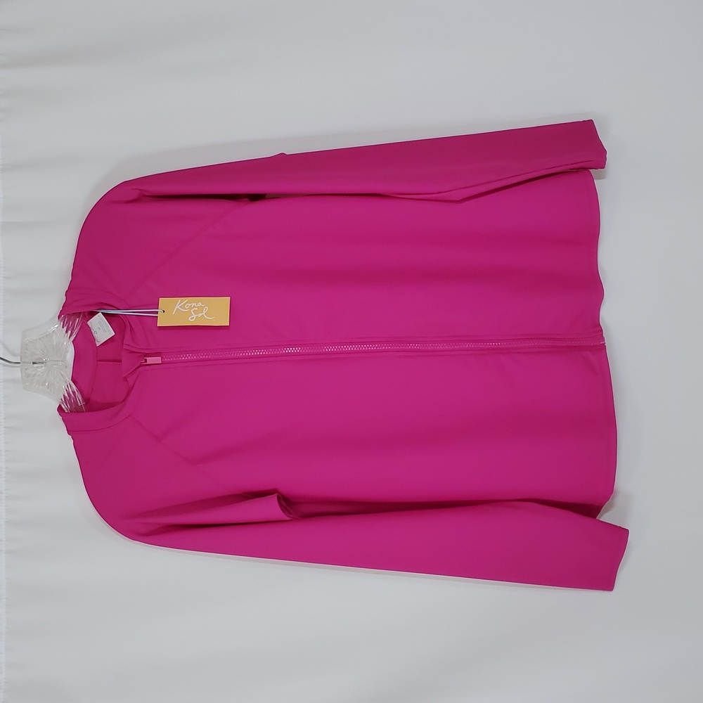 Kona Sol Woman's Long Sleeve Vibrant Pink Zip-Up Rash Guard - Picture 5 of 12